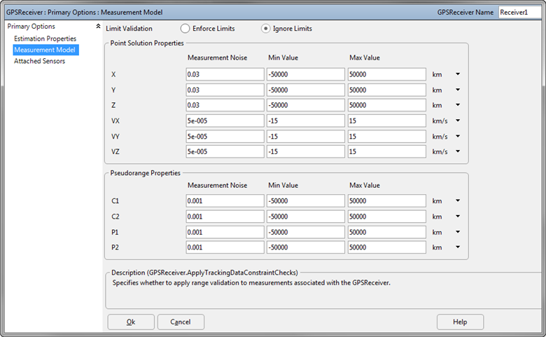 The GPS Receiver Measurement Model Editor