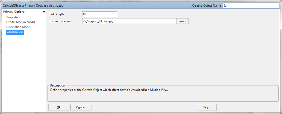 Celestial Object Visualization Properties Editor