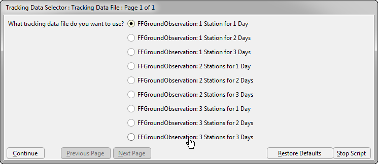 User interface used to choose different tracking data files