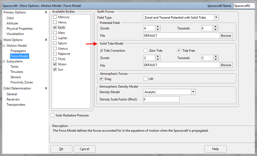 Spacecraft Force Model with Earth modeled using Zonals and Tesserals with Solid Tides