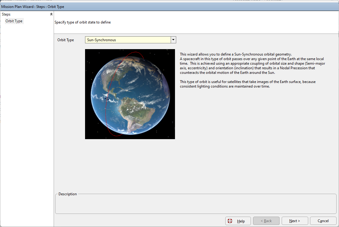 Mission Plan Wizard: Orbit Type GUI