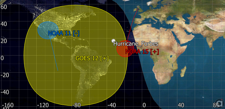 Map of a simulated hurricane approaching the east coast of the United States