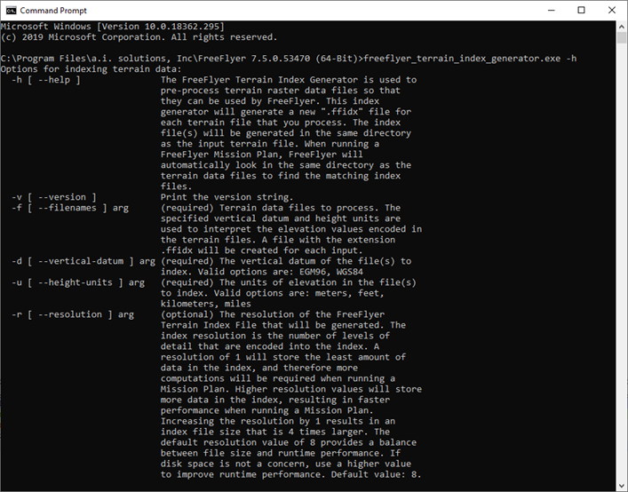 FreeFlyer Terrain Index Generator Help Menu