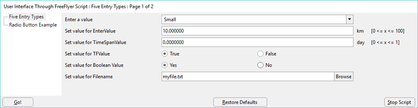 Example User Interface screen, Page 1