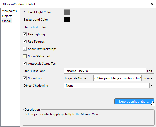 View Output Properties - Global page