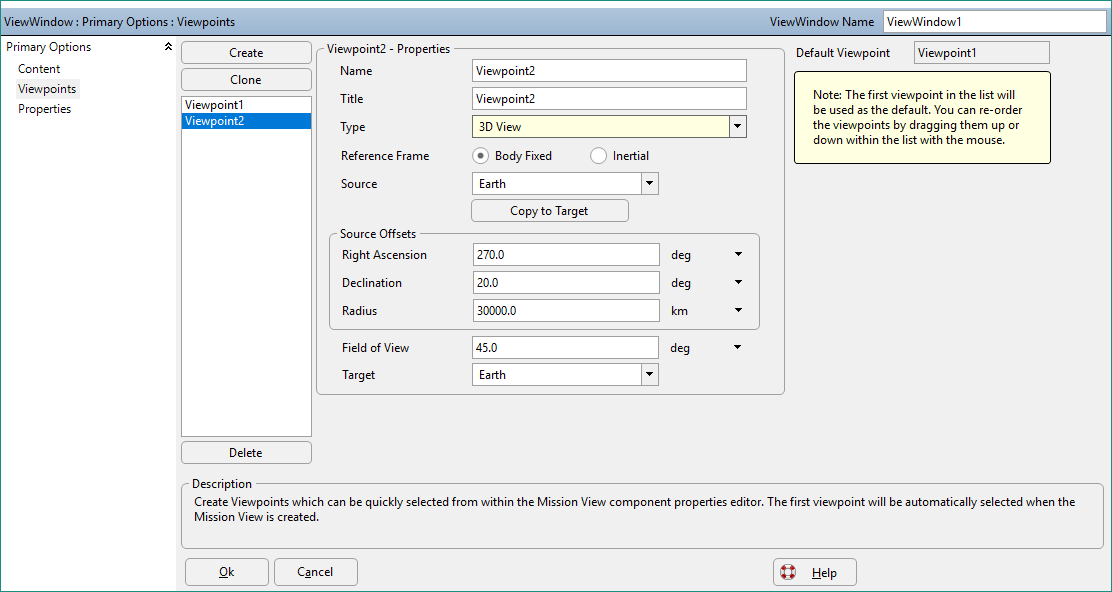 Viewpoint Tab in the ViewWindow Object Dialog